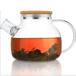 Promosyonca Borosilikat Cam Demlik, Bambu Kapaklı, Süzgeçli, 1000 ml, Isıya Dayanıklı, Çay Kahve Bitki Çayı için, Cam Çaydanlık (Düz)