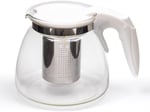 Promosyonca Isıya Dayanıklı Borosilikat Cam Demlik, Kendinden Süzgeçli, Şık Tasarım (Beyaz 900 ml)
