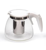 Promosyonca Isıya Dayanıklı Borosilikat Cam Demlik, Kendinden Süzgeçli, Şık Tasarım (Beyaz 900 ml)