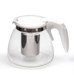 Promosyonca Isıya Dayanıklı Borosilikat Cam Demlik, Kendinden Süzgeçli, Şık Tasarım (Beyaz 900 ml)