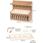 Promosyonca Kahve Köşelik ve Baharatlık, Duvara Monte Mutfak Rafı, 8 li Baharatlık, Fincan Askılı, 40,5x37x12 cm (Krem)