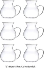 Promosyonca Keyfi Ala Borosilikat Cam Çay Bardağı Seti, 200ml, 6'lı, Termisil Kupa, Şık ve Dayanıklı (6)