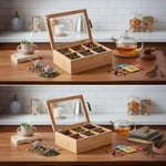 Promosyonca Orjinal Bambu Organizer, Çay Kutusu, Takı Kutusu, Mıknatıslı Kapak, Premium Kalite (6 Şeffaf Kapak)