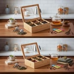 Promosyonca Orjinal Bambu Organizer, Çay Kutusu, Takı Kutusu, Mıknatıslı Kapak, Premium Kalite (6 Şeffaf Kapak)