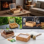 Promosyonca Orjinal Bambu Organizer, Çay Kutusu, Takı Kutusu, Mıknatıslı Kapak, Premium Kalite (6 Şeffaf Kapak)