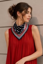 Puantiye Çerçeve Desen Siyah-Kırmızı Soft Bandana Fular 50x50 cm