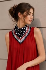 Puantiye Çerçeve Desen Siyah-Kırmızı Soft Bandana Fular 50x50 cm