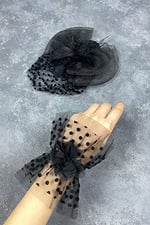 Puantiyeli Siyah Nikah Kepi Ve Hera Bilek Gelin Aksesuarı