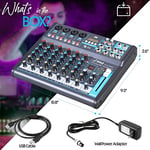 Pyle Professional Audio Mixer Sound Board Console Desk System- Interface 8 Channel Digital USB Bluetooth MP3 Computer Input 48V Phantom Power Stereo DJ Studio FX 16Bit DSP Processor, Black - PMXU83BT