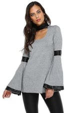 Quincey-Deri Detaylı Tunik (GRİ MELANJ / 38)