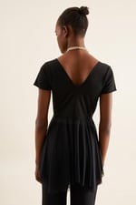 Quincey-Kadın Siyah V Yaka Tül Detay Tunik (Siyah / 48)