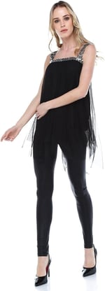 Quincey-Payetli Tunik (SİYAH-LAME / 40)