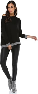 Quincey-V Yaka Tunik (SİYAH-LAME / 38)
