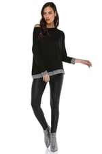 Quincey-V Yaka Tunik (SİYAH-LAME / 48)