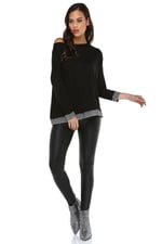 Quincey-V Yaka Tunik (SİYAH-LAME / 50)
