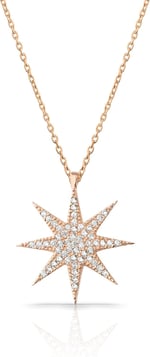 RACHON 925 AYAR GÜMÜŞ SEKİZ KÖŞELİ BEYAZ YILDIZ KOLYE ROSE GOLD RachonNM-407