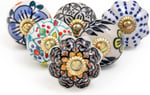 RAJRANG BRINGING RAJASTHAN TO YOU Çok Renkli Seramik Kapı Topuzu Pirinç Mavi Çömlek Çiçek Mutfak Dolap Kapı Dresser Çekin Knob Ile Hint El Yapımı Dolap Topuzları Dolap - 6 Adet Set