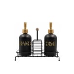 Rakle Essential Siyah Metal Ahşap Kulplu Stand 2'li Sıvı Sabunluk Seti Siyah 420 Cc