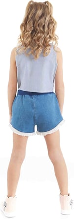 Rakun Kız Gömlek Denim Şort Takım