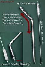 RawNori 2 İçme Saman Temizleme Fırçası UZUN - Paslanmaz Çelik İçecek Pipetleri için Kıl Temizleyici Cam Yıkama İçin Ağır Hizmet Fırçaları Silikon Metal Pipetler Çaydanlık Bacalı Mini Mikro Şişe