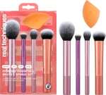 REAL TECHNIQUES Everyday Essentials makyaj fırçası, yüz için komple set (yüz süngeri, yüz, ruj, ayarlama ve delüks göz farı fırçası)