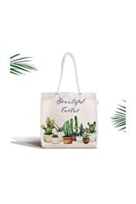 RealHomes Beautiful Cactus Desenli Dijital Baskılı Fermuarlı Kumaş Çanta Canta-2033, CANTA-2033