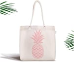 RealHomes Beyaz Zeminde Pembe Ananas Tasarımlı Dijital Baskılı Fermuarlı Kumaş Çanta Canta-3404, CANTA-3404