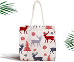 RealHomes Beyaz Zeminde Yılbaşı Motifleri Dijital Baskılı Fermuarlı Kumaş Çanta Canta-3047, CANTA-3047