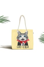 RealHomes Cat-cula Dijital Baskılı Modern Fermuarlı Plaj Çantası, Canta-5719
