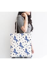 RealHomes Çocuk Çantası - Beyaz Zeminde Pembe Yıldız Dijital Baskılı Modern Kumaş Çanta, Canta-4941