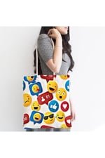 RealHomes Çocuk Çantası - Emoji Ve Like Dijital Baskılı Modern Kumaş Çanta, Canta-4934