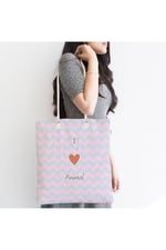 RealHomes Çocuk Çantası - Mavi Pembe Zigzaglı I Love Animal Desenli Kumaş Çanta, Canta-4592p