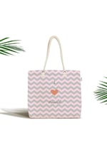 RealHomes Çocuk Çantası - Pembe Gri Zigzaglı I Love Animal Desenli Kumaş Çanta, Canta-4593