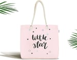 RealHomes Çocuk Çantası - Pembe Zeminde Little Star Yıldız Tasarımlı Kumaş Çanta, Canta-4481