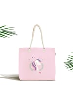 RealHomes Çocuk Çantası - Pembe Zeminli Magic Unicorn Tasarımlı Kumaş Çanta, Canta-4332p