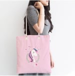RealHomes Çocuk Çantası - Pembe Zeminli Magic Unicorn Tasarımlı Kumaş Çanta, Canta-4332p