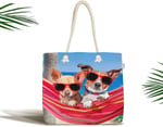 RealHomes Hamaktaki Köpekler Motifli Modern Fermuarlı Plaj Çantası, Canta-5629