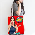 RealHomes Kırmızı Zeminli Popart Wow Desenli Modern Fermuarlı Kumaş Çanta Canta-3281, CANTA-3281
