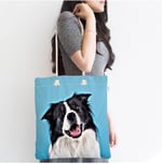 RealHomes Mavi Zeminde Sevimli Köpek Baskılı Modern Fermuarlı Plaj Çantası, Canta-5695