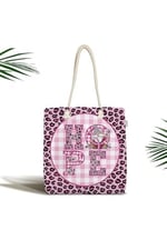 RealHomes Pembe Leopar Desenli Hope Tasarımlı Fermuarlı Kumaş Plaj Çantası, Canta-10515