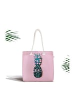 RealHomes Pembe Zeminde 3d Ananas Temalı Modern Fermuarlı Kumaş Çanta Canta-3244, CANTA-3244