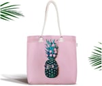 RealHomes Pembe Zeminde 3d Ananas Temalı Modern Fermuarlı Kumaş Çanta Canta-3244, CANTA-3244
