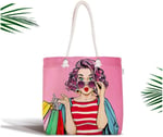 RealHomes Pembe Zeminli Popart Desenli Fermuarlı Modern Kumaş Çanta Canta-3289, CANTA-3289