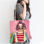 RealHomes Pembe Zeminli Popart Desenli Fermuarlı Modern Kumaş Çanta Canta-3289, CANTA-3289