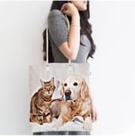 RealHomes Sevimli Kedi Ve Köpek Baskılı Modern Fermuarlı Plaj Çantası, Canta-5726