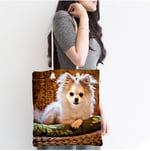 RealHomes Sevimli Köpek Desenli Dijital Baskılı Modern Fermuarlı Plaj Çantası, Canta-5710