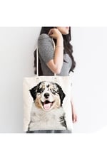 RealHomes Sevimli Köpek Desenli Dijital Baskılı Modern Fermuarlı Plaj Çantası, Canta-5653