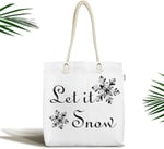 RealHomes Siyah Beyaz Let It Snow Temalı Dijital Baskılı Fermuarlı Kumaş Plaj Çantası, Canta-Ryl239