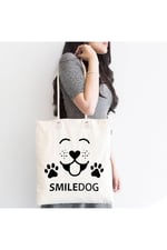 RealHomes Smiledog Motifli Dijital Baskılı Modern Fermuarlı Plaj Çantası, Canta-5671
