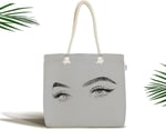 RealHomes Unisex Gri Zeminde Kirpik Motifli Özel Tasarım Fermuarlı Kumaş Çanta, Canta-5096gri-ayna
